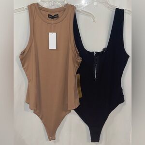 Almost Famous Tan and Black Bodysuit Duo